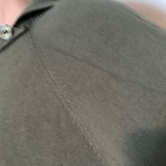 Ellen Tracy olive asymmetrical collar sweater, long-sleeved, front pockets, L - Picture 7 of 15